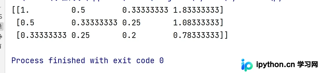 Python终端输出3x4增广矩阵的结果截图