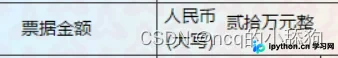 票据金额示例‘贰拾万元整’