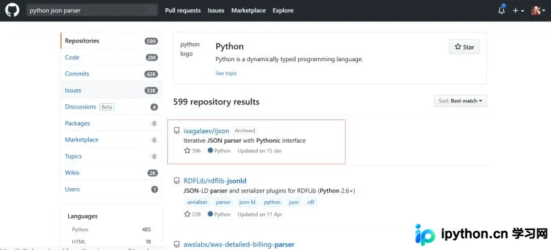 GitHub 搜索 python json parser 的相关开源项目列表