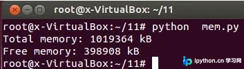 终端执行 Python 脚本后输出的内存总量与空闲内存数据