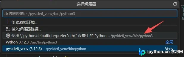 选中虚拟环境解释器