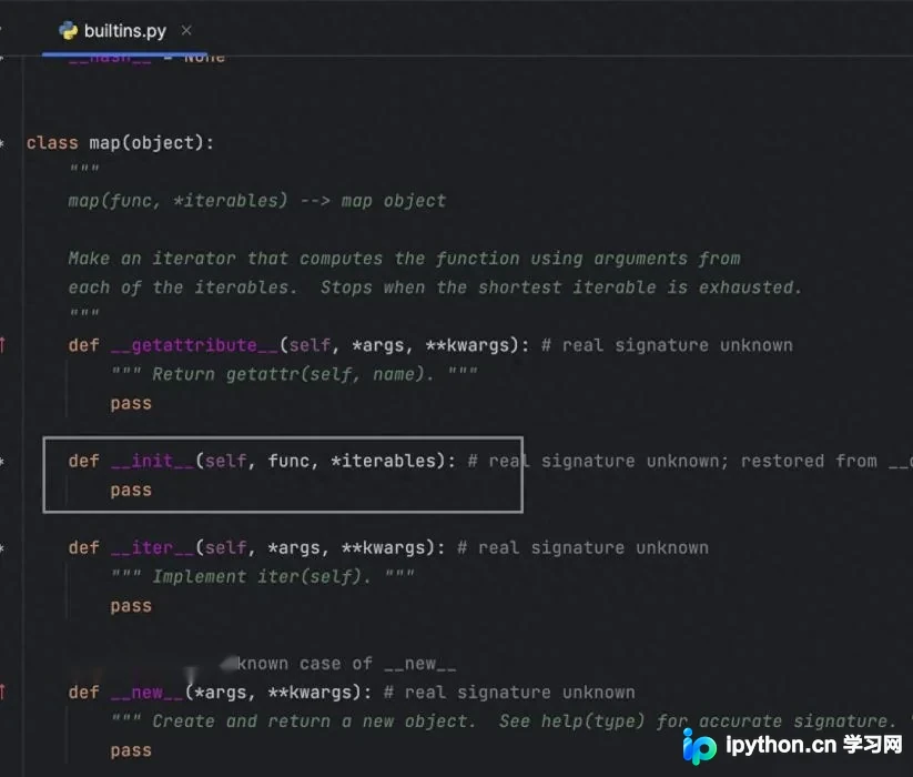 builtins.map源码结构展示func与iterable参数要求