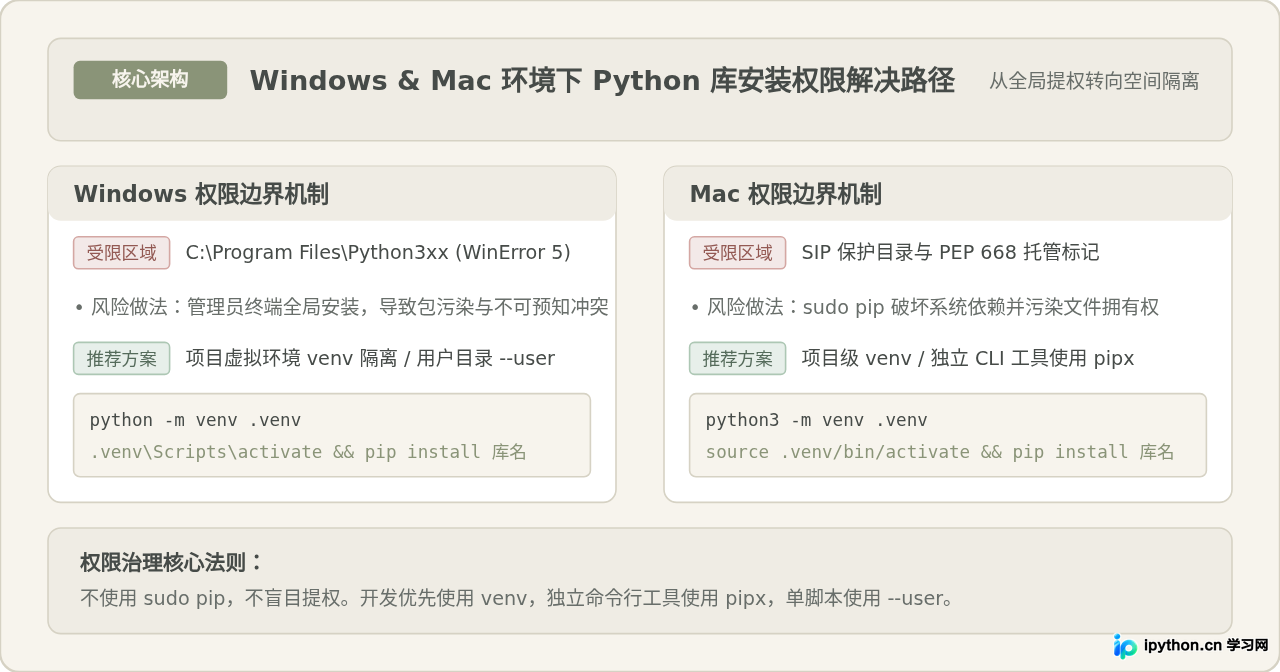 Windows和Mac下Python第三方库安装权限问题怎么处理