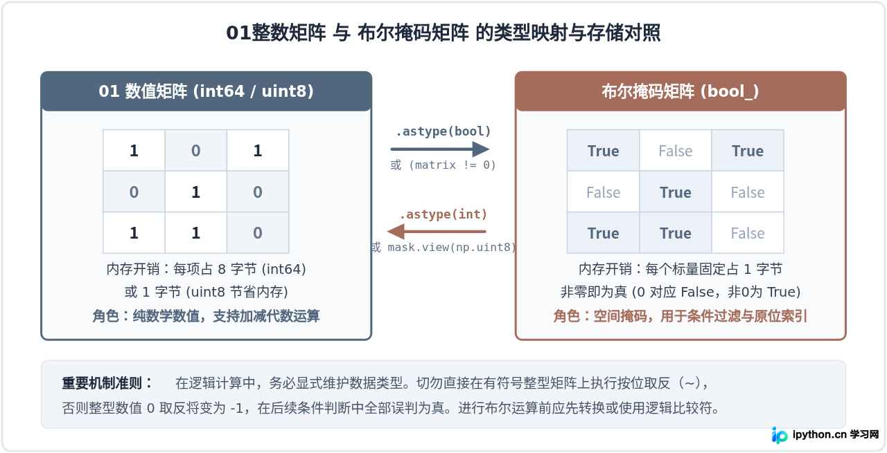 Python中01矩阵的逻辑运算与布尔索引技巧