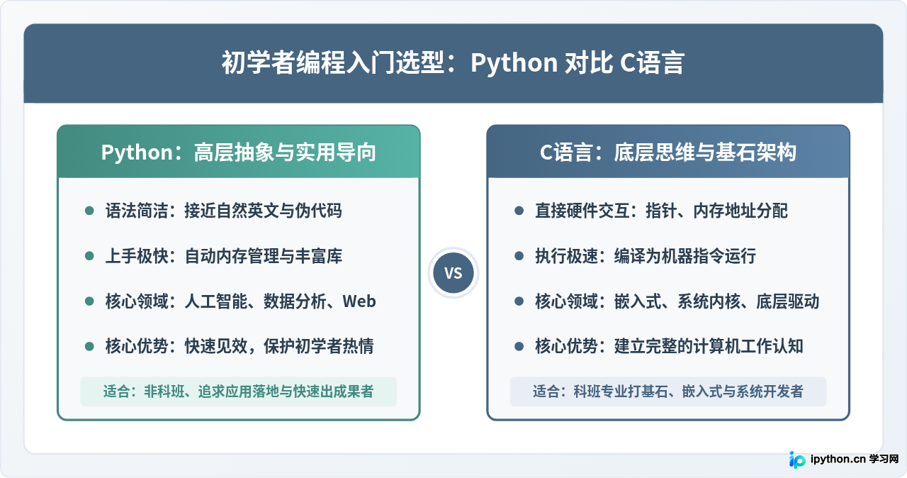 初学者先学Python还是C语言？学习曲线与就业前景对比