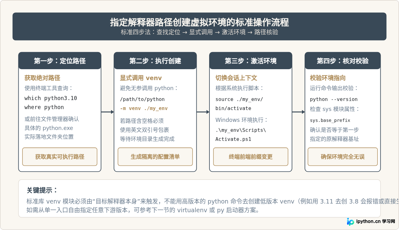 创建Python虚拟环境时怎么指定解释器路径