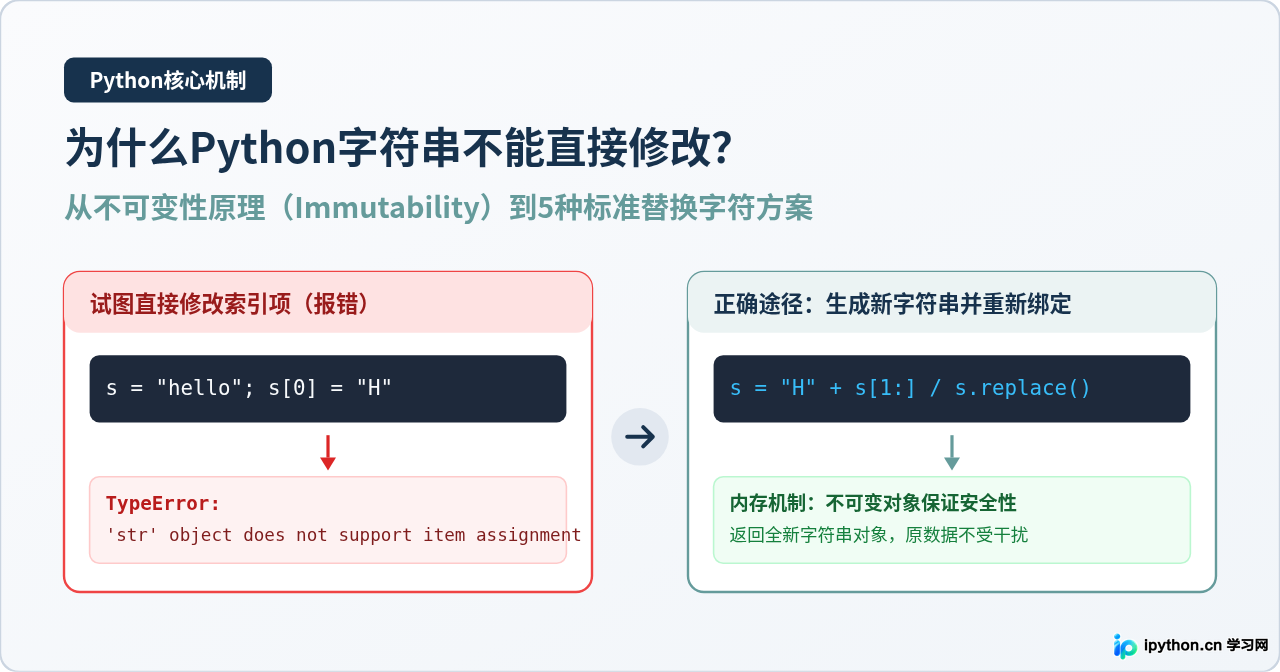 为什么Python字符串不能直接修改？正确替换字符的方法