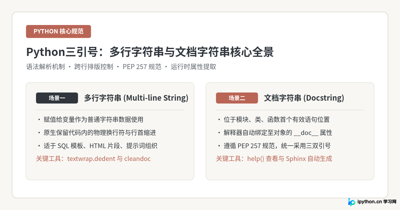 Python三引号的用法:多行字符串与文档字符串