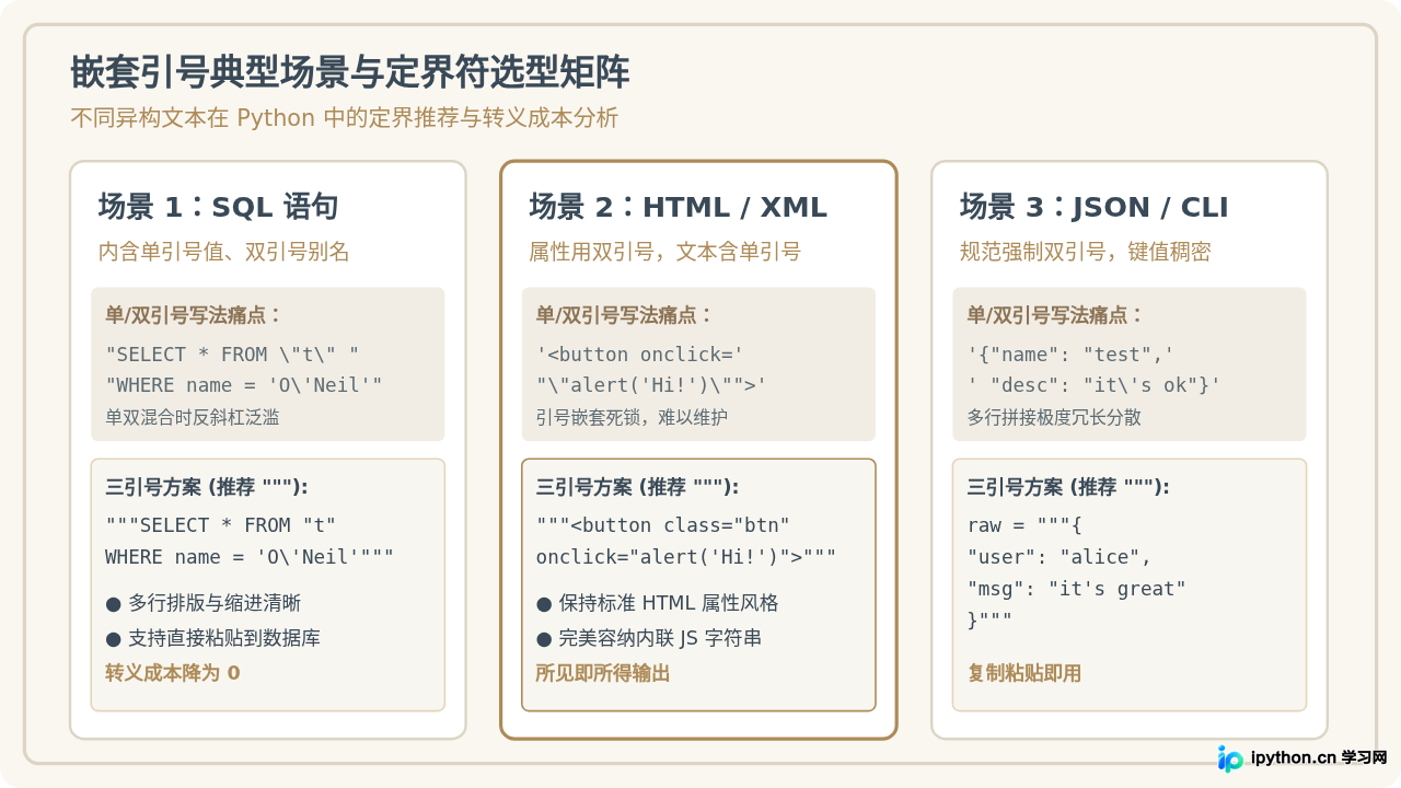 Python三引号字符串中嵌套引号无需转义的优势