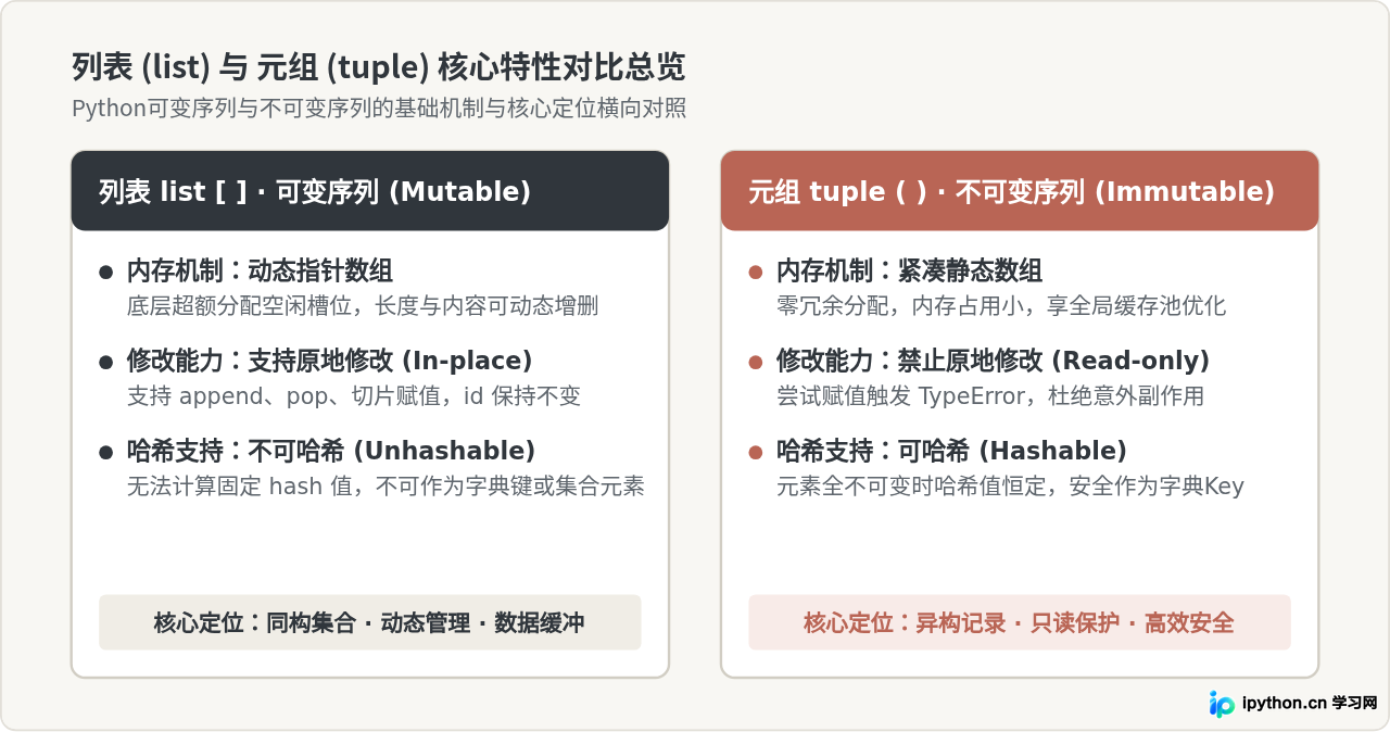 Python可变序列与不可变序列的区别：列表vs元组