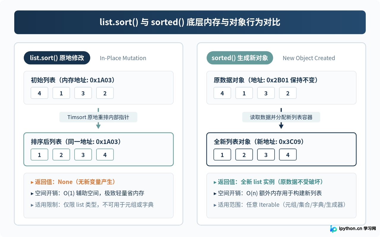 Python排序方法有哪些：list.sort()与sorted()的核心区别
