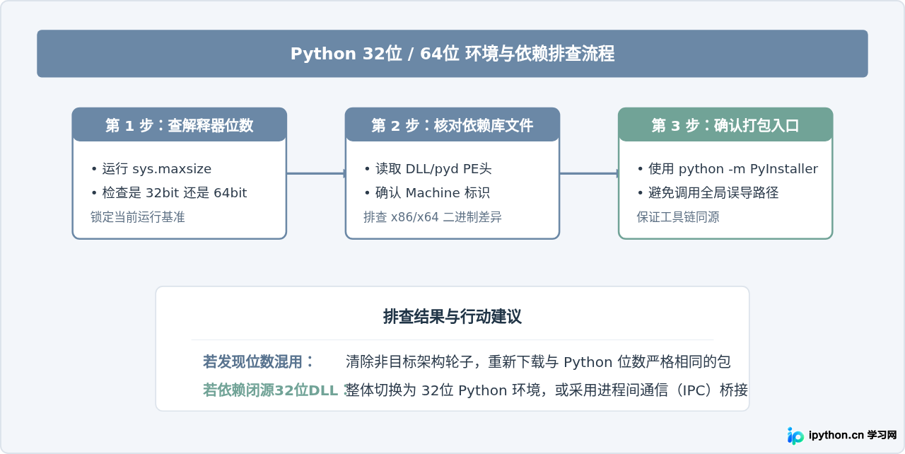 Python 32位与64位环境混用导致打包exe无法运行的排查