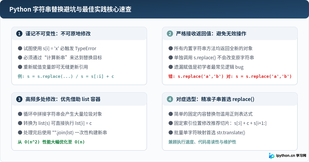 为什么Python字符串不能直接修改？正确替换字符的方法