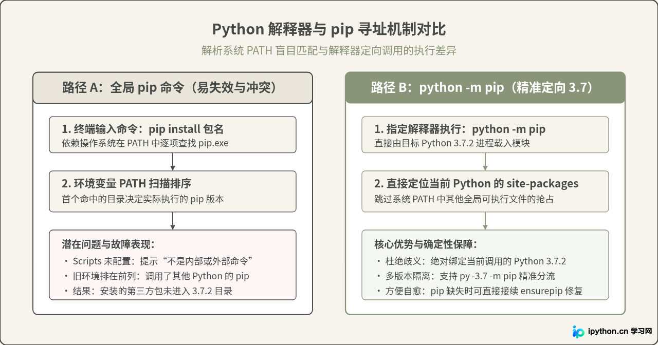 Python 3.7.2安装后pip无法使用或版本不对怎么解决