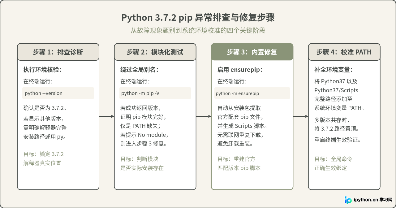 Python 3.7.2安装后pip无法使用或版本不对怎么解决