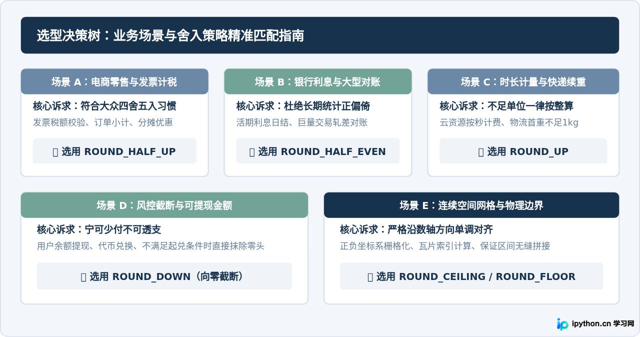 Python decimal舍入模式配置：ROUND_HALF_UP等策略怎么选择