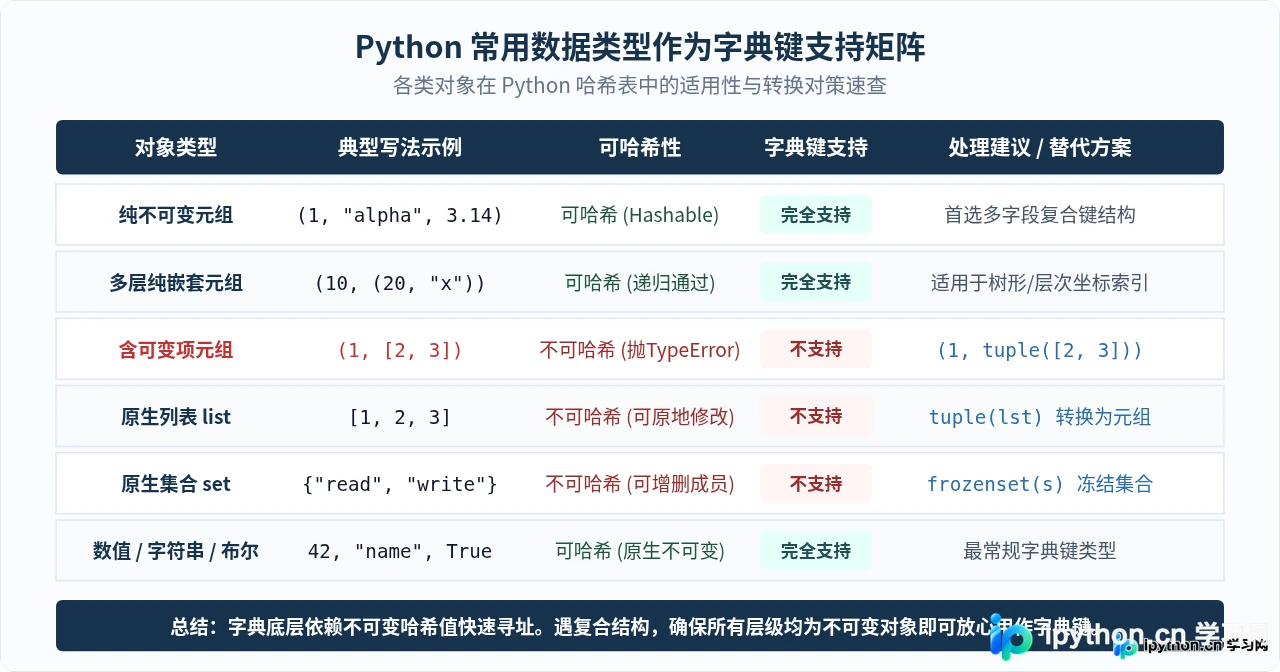 Python元组能做字典的键吗？可哈希对象的要求