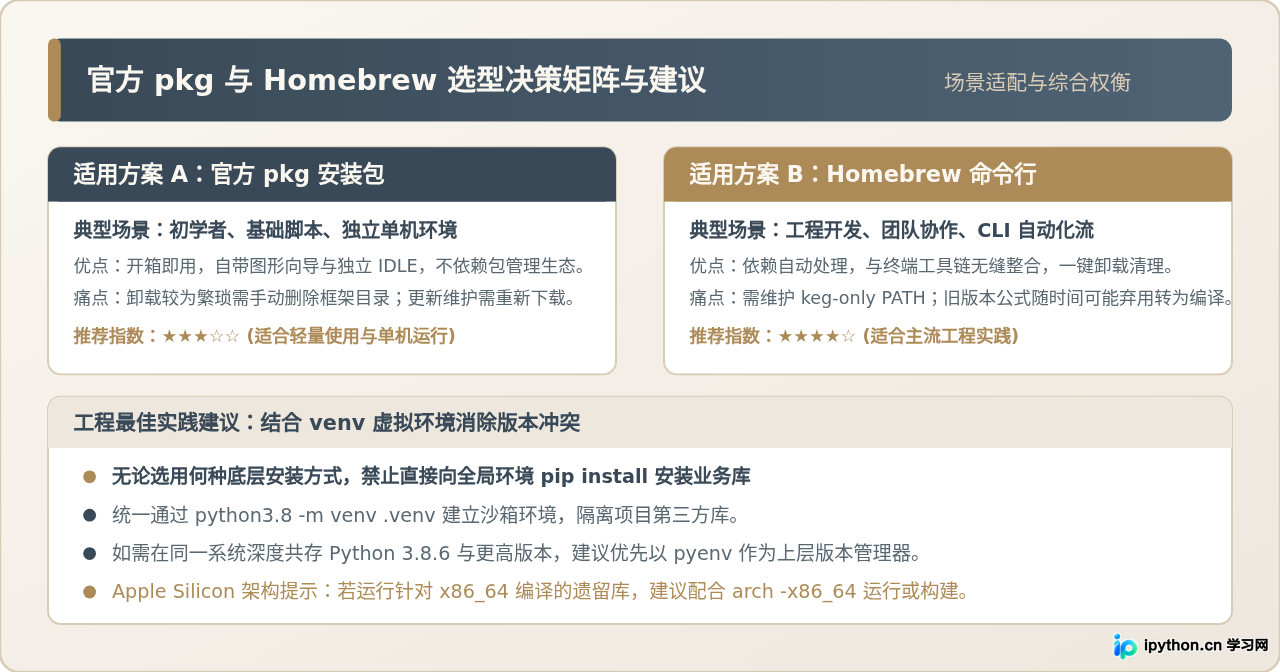 macOS安装Python 3.8.6：官方pkg包与Homebrew命令对比