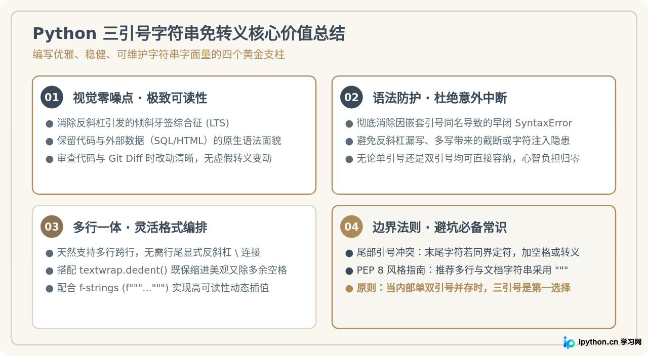 Python三引号字符串中嵌套引号无需转义的优势