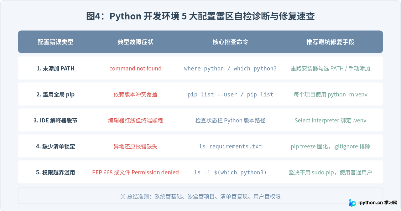 Python开发环境搭建：新手常犯的5个配置错误与避坑指南