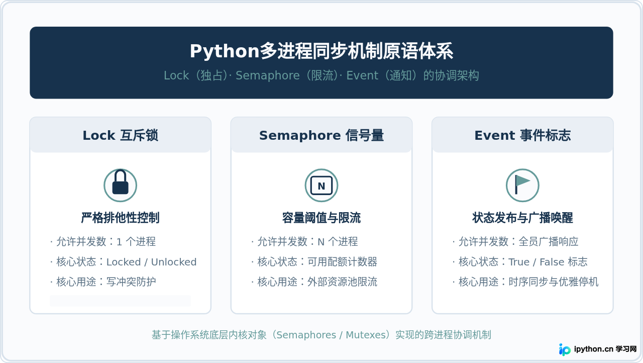 Python多进程同步机制：Lock、Semaphore与Event的应用场景