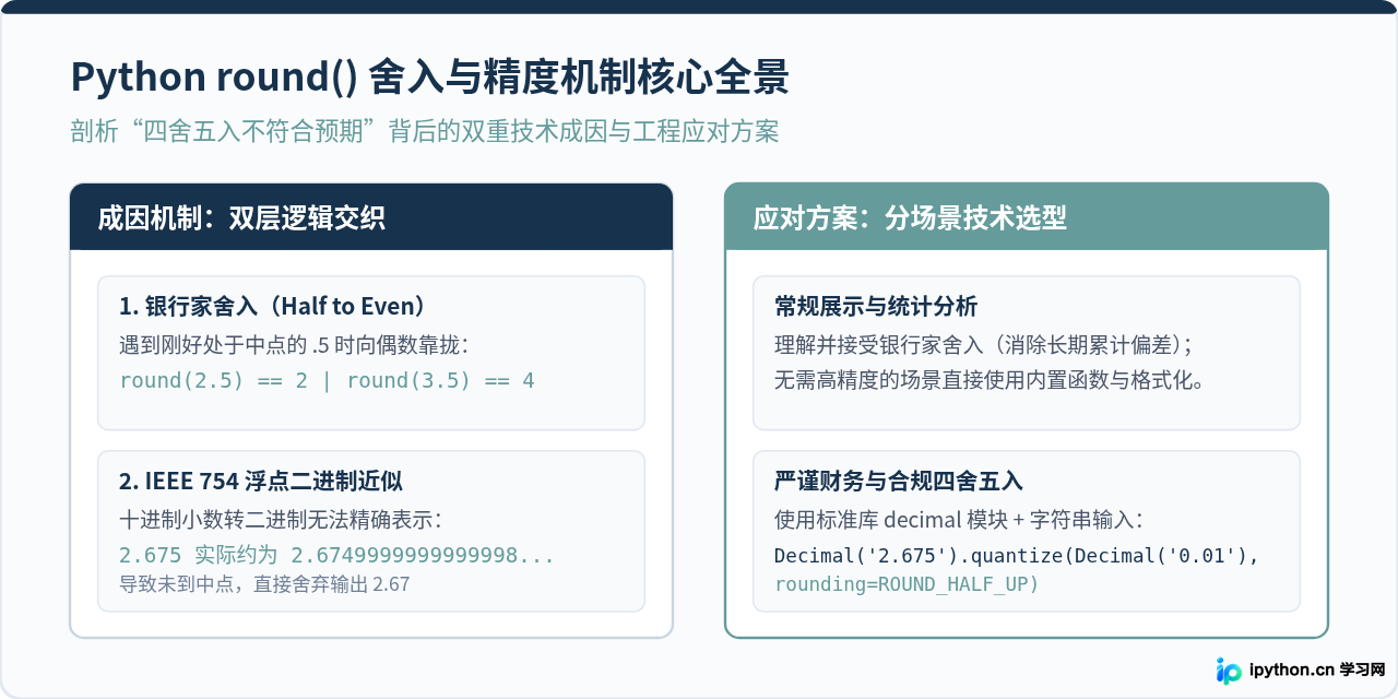 Python round()四舍五入为何不准？银行家舍入法与精度处理