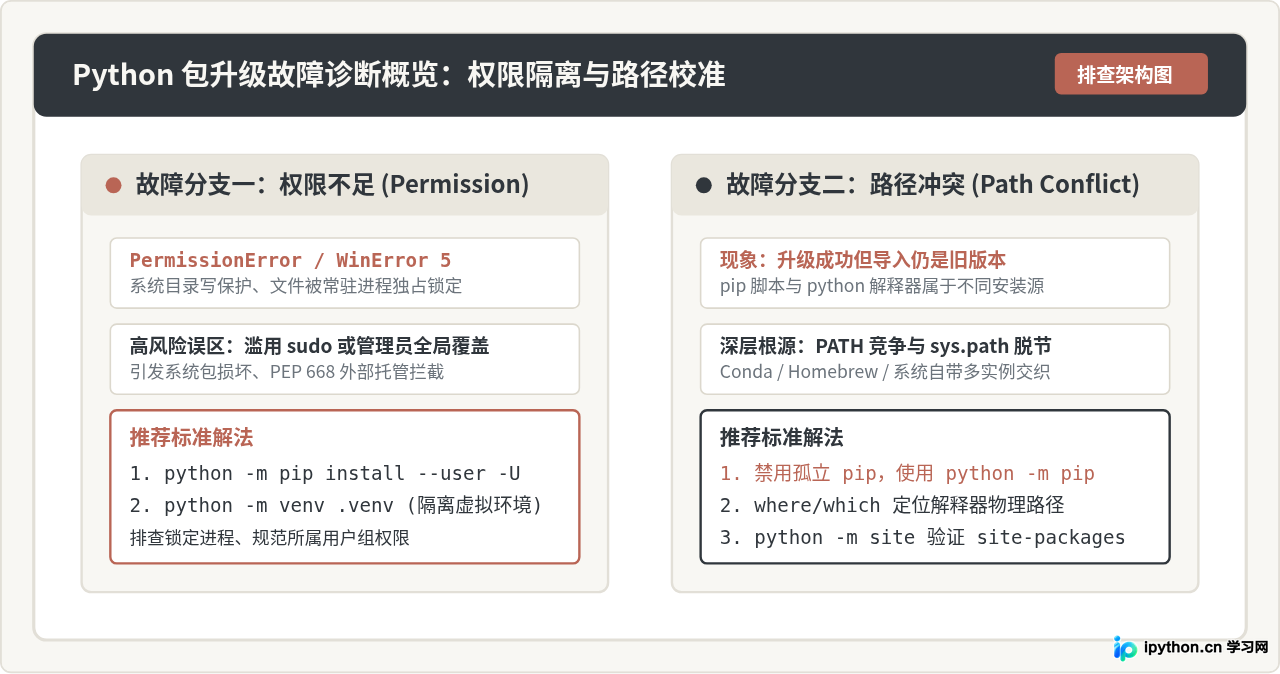 Python安装包升级常见报错：权限不足与路径冲突修复