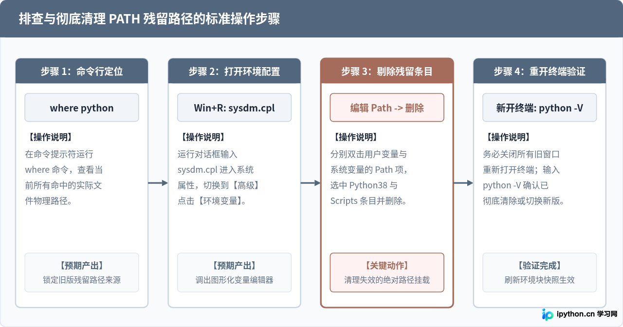 卸载Python 3.8后命令行仍显示版本？检查PATH残留路径