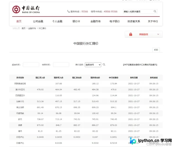 Python抓取中国银行外汇牌价并生成折线图实战