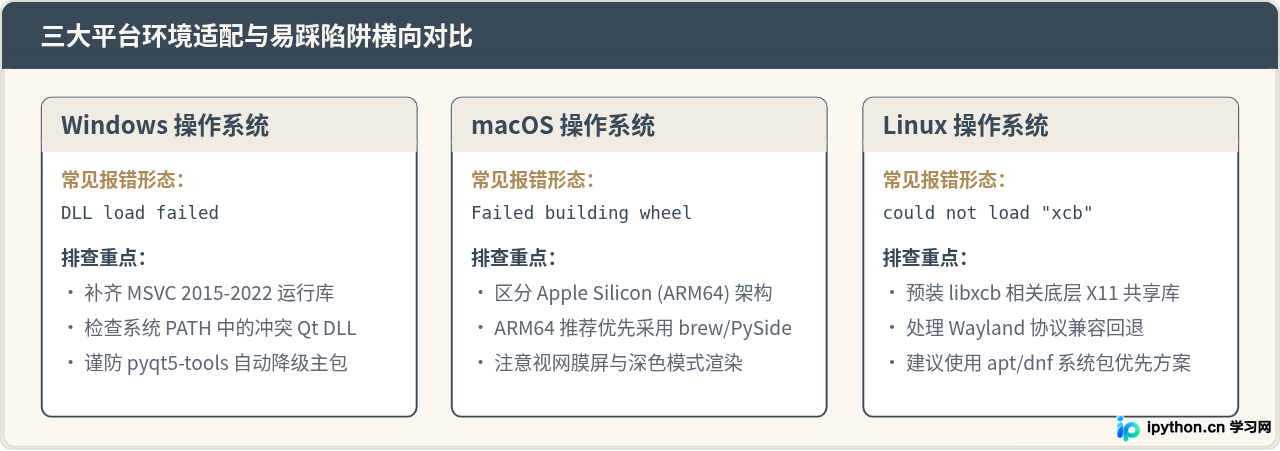 Windows、macOS和Linux下安装Python PyQt5的注意事项