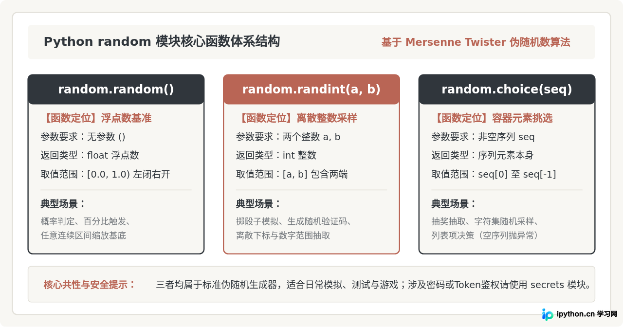 Python random模块常用函数详解：random、randint与choice用法