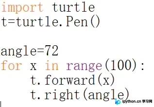 Python使用for循环和海龟绘图实现漂亮螺旋线
