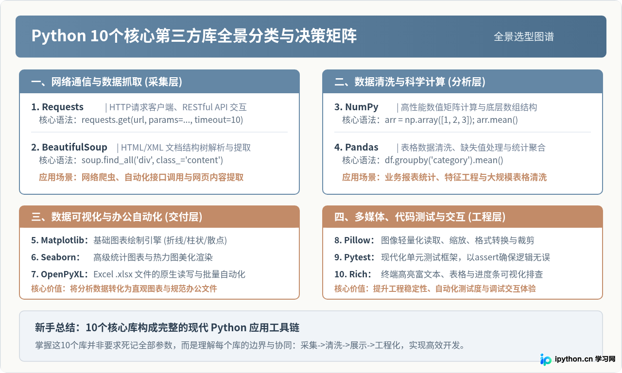 Python新手必学的10个核心库：从Requests到Pandas入门指南