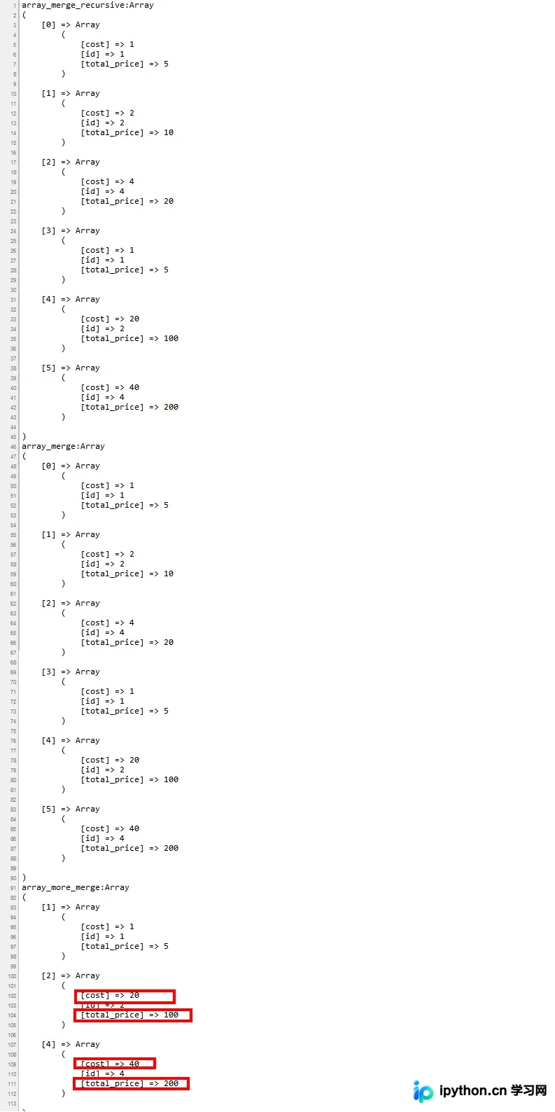 PHP自定义方法实现关联数组精准合并