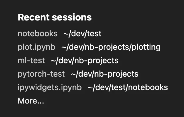 JupyterLab Desktop 最近会话界面