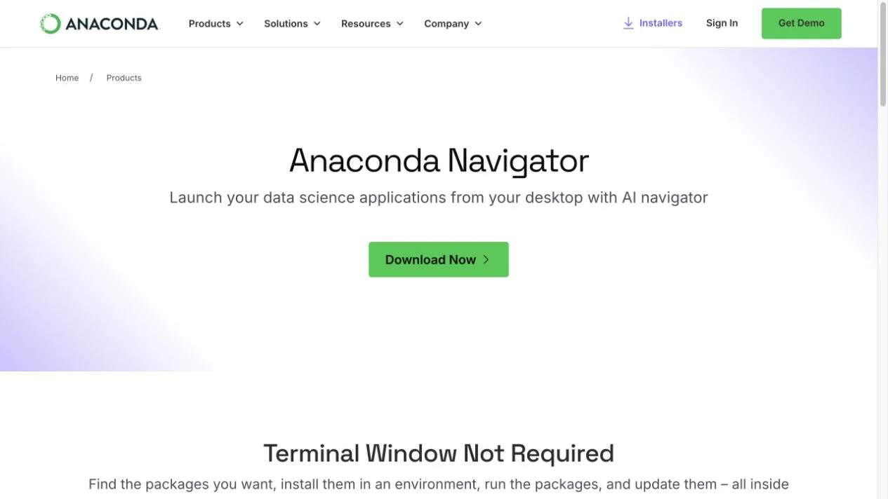 Anaconda Navigator 官方网站截图