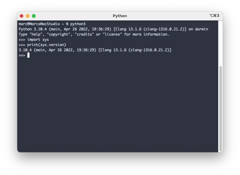 展示终端中执行python --version、python3 --version并返回Python版本号的真实操作界面。