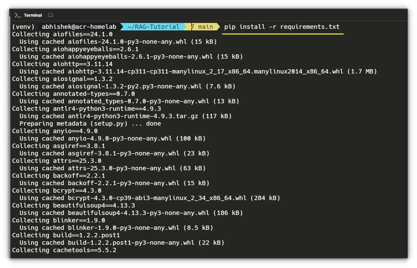 展示pip install -r requirements.txt批量安装依赖、终端安装日志以及依赖版本冲突提示。