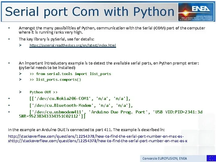 展示 Python 串口库 API、串口对象、端口枚举和 Windows/Linux/macOS 平台适配之间的对应关系或真实代码开发场景。