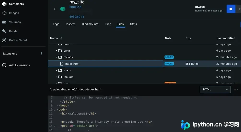 展示真实Docker环境中的volume、network、容器挂载关系,以及容器start、stop、restart等管理操作。