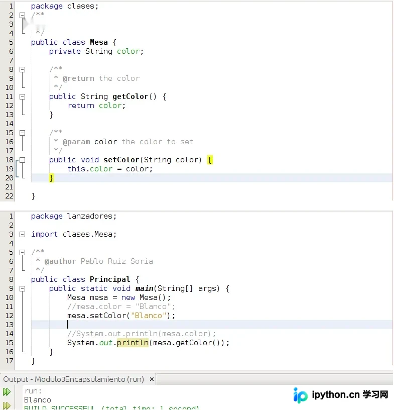 展示真实IDE中的错误代码与修改后的封装代码，对比直接访问成员和通过公共方法访问的正确写法。