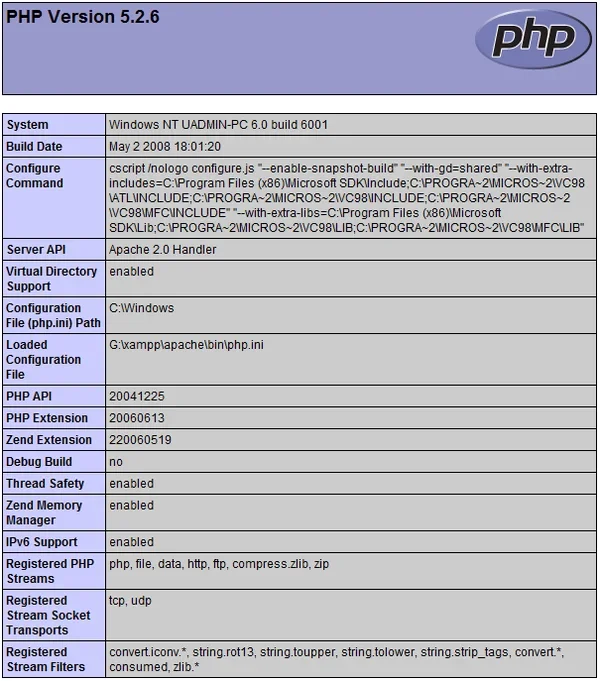 展示浏览器成功运行PHP测试页面、phpinfo信息页、终端验证结果以及典型服务器错误提示,突出结果验证与故障排查。