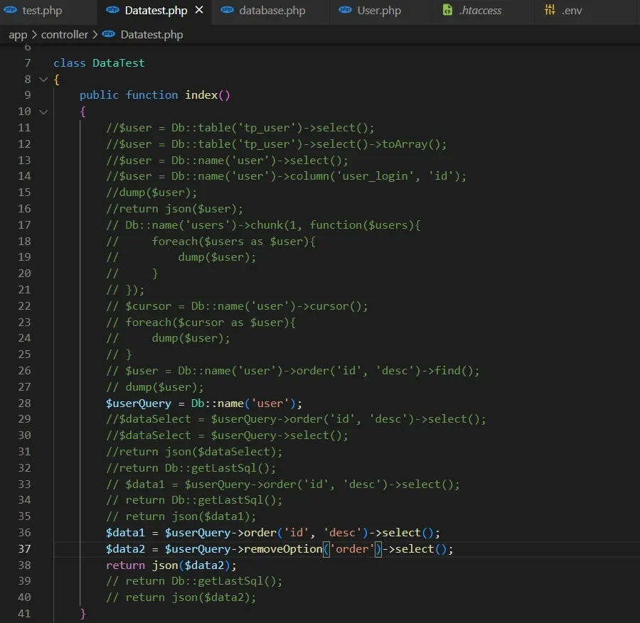 展示真实ThinkPHP项目中的数据库表结构、Model与Controller代码、CRUD操作以及浏览器或接口工具中的数据返回结果。