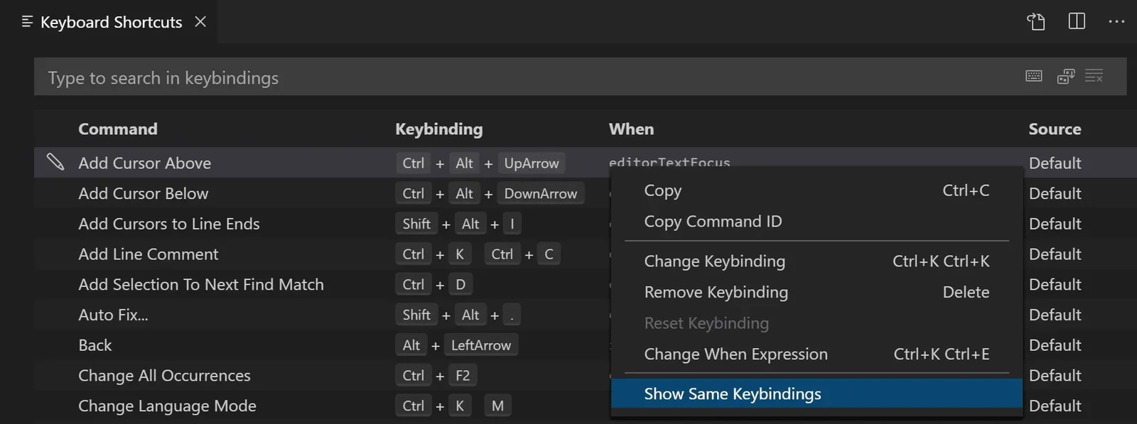 展示VSCode快捷键冲突或快捷键检测相关界面，以及Python编辑器中测试注释快捷键的真实操作场景。