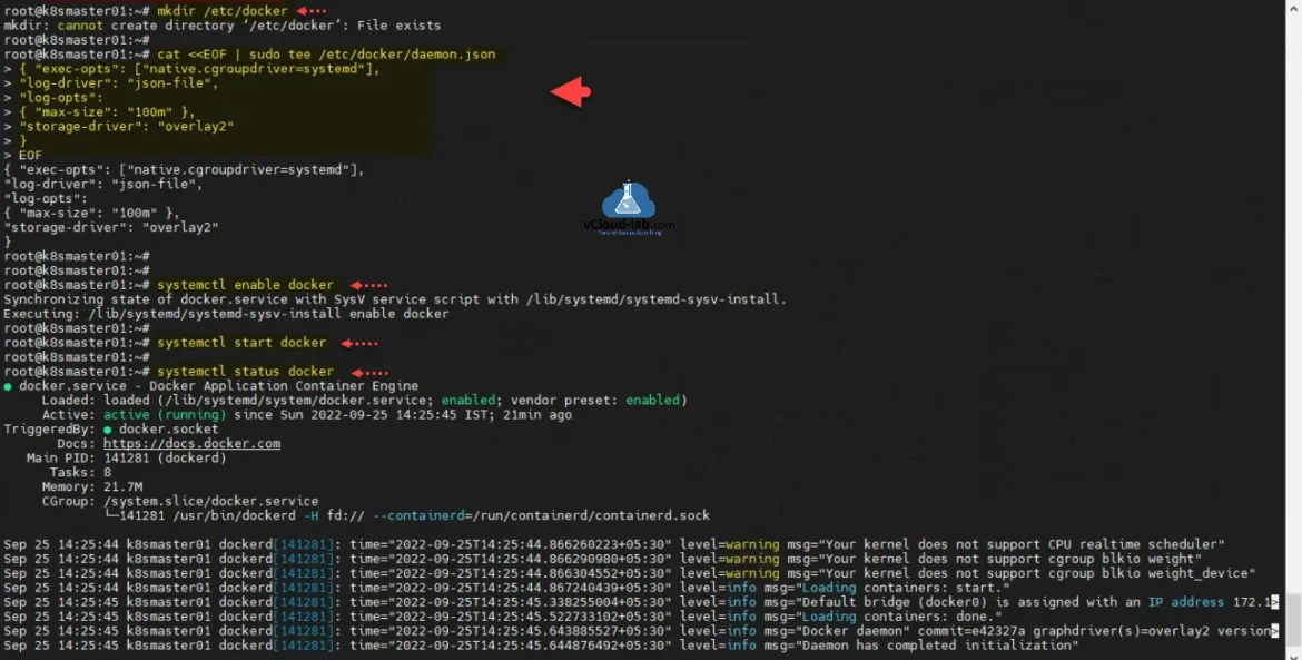 展示真实daemon.json编辑器或终端中的多项Docker核心参数配置，包含镜像加速、数据目录、日志驱动等典型设置。