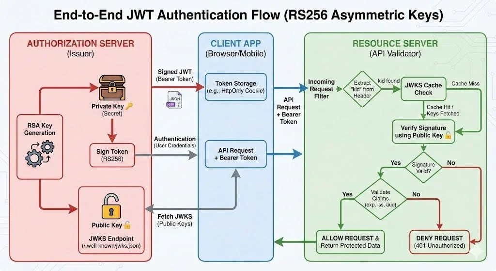 展示API服务使用RS256公钥验证JWT成功与失败结果的真实代码编辑器、API测试工具或终端界面。
