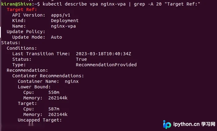 该节需要什么真实配图：真实 Kubernetes VPA YAML 配置与 kubectl get vpa -o yaml 输出截图，突出 updateMode、资源策略和 recommendation 字段。