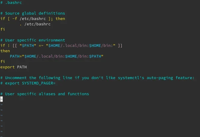 展示真实Linux终端环境中的Shell配置文件结构,突出/etc/profile、~/.bashrc以及系统级bashrc文件之间的关系。