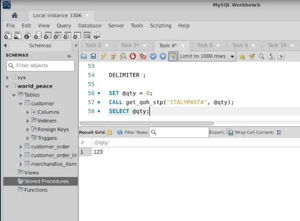 展示真实MySQL客户端中存储过程参数定义与CALL调用结果，直观体现IN、OUT、INOUT参数的数据流向。