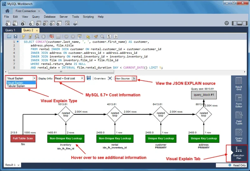 展示真实MySQL EXPLAIN执行计划界面或终端输出，包含联合索引命中、key_len、type、rows等关键字段。